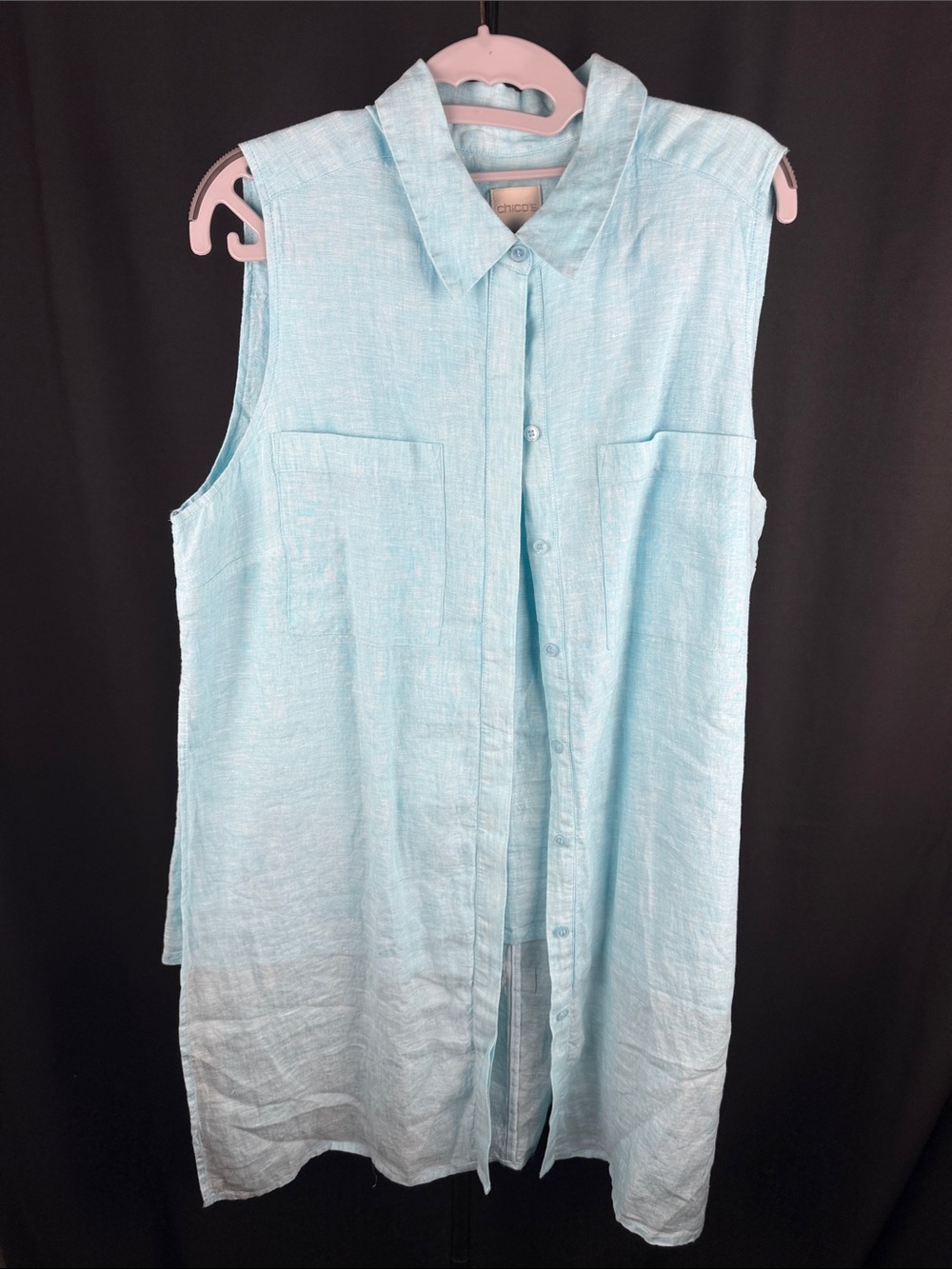 Chico's Sea Blue Linen Sleeveless Button-Front Tunic